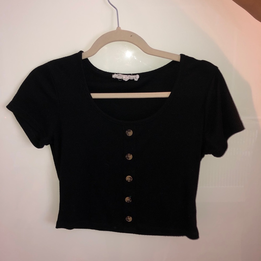 Black button down crop top